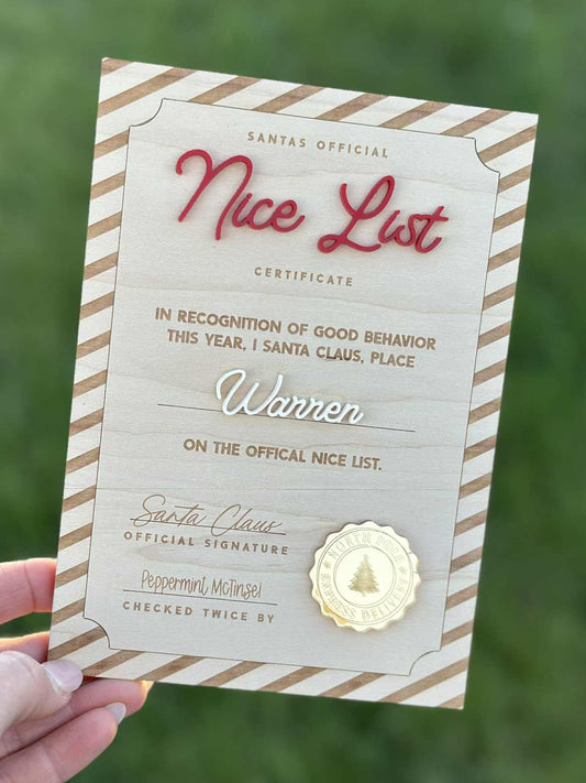 Personalized Santa's Nice List Certificate